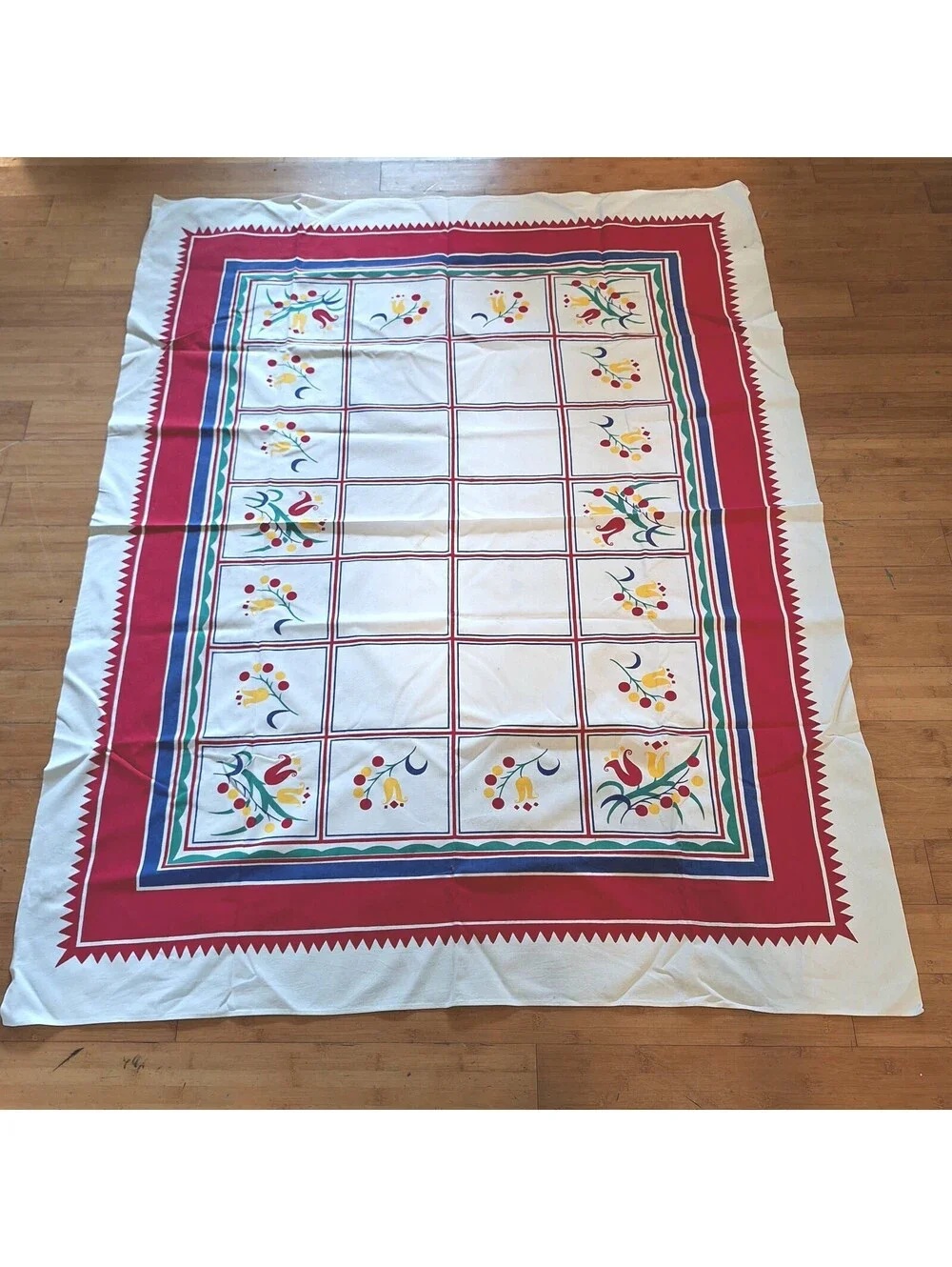 Vintage Folk Art Rectangular Tablecloth 52.5